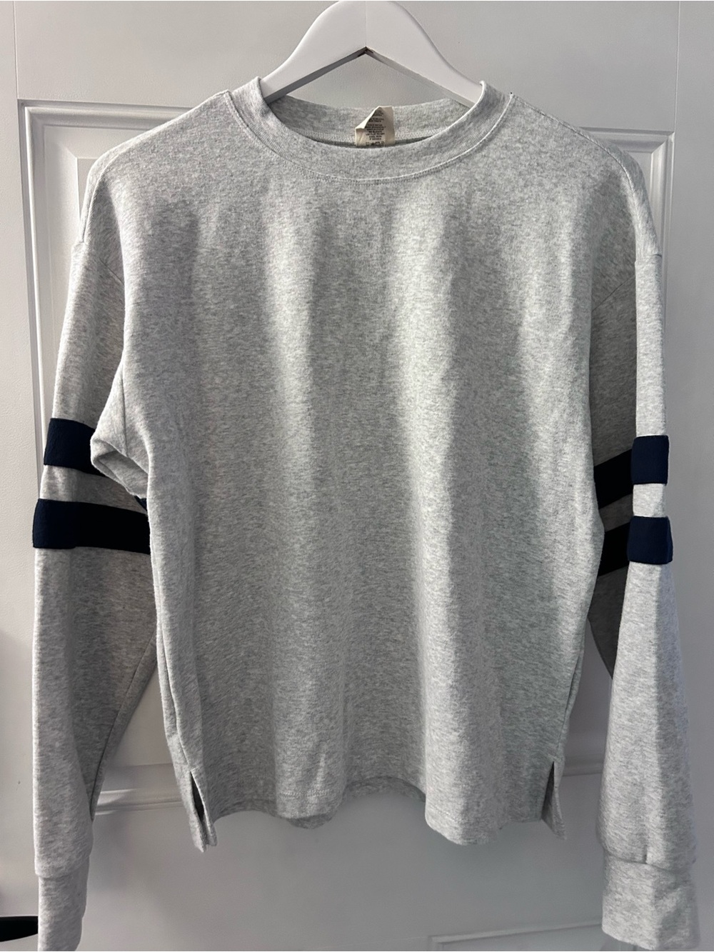 C&C California Heather Gray Crewneck with Navy Sleeve Bands